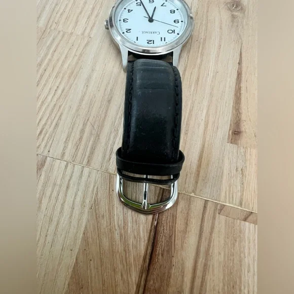 Carriage by Timex men’s silver tone black leather dress watch NEW BATTERY - Picture 6 of 9